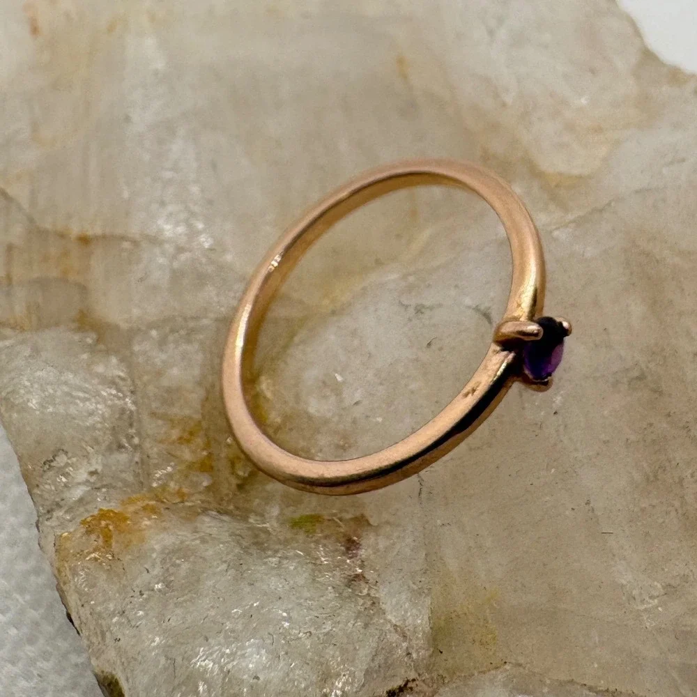 Pandora 14K Rose Gold Plated Purple Cubic Zirconia Solitaire Ring Size 6 ALE